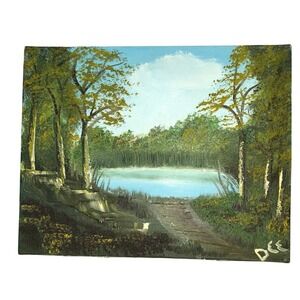 Original Oil Painting Landscape Lake Steps of Time 11x14 Signed Dee